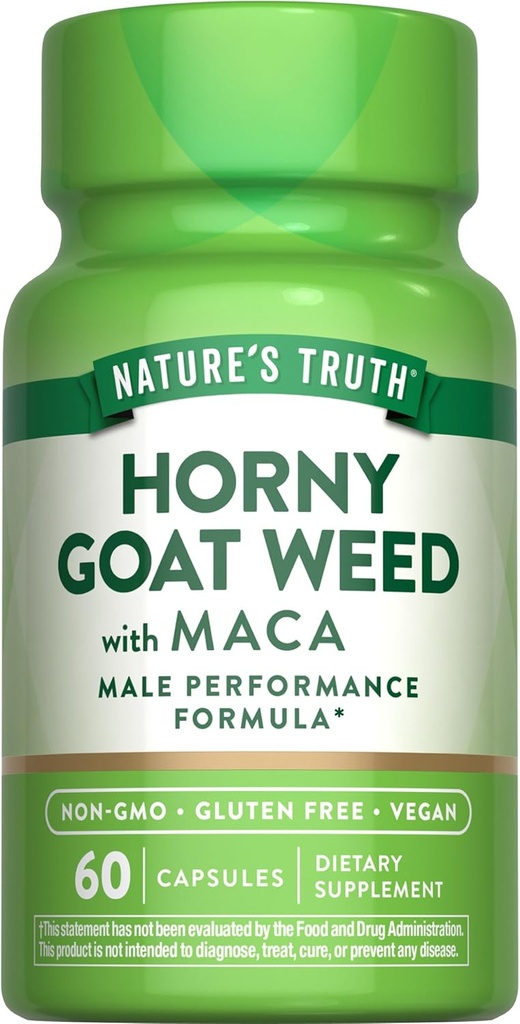La verdad de la naturaleza Horny Goat Weed with Maca ¦ 60 Powder Extract Capsules ¦ Vegan, Non-GMO y Gluten Free Supplement
