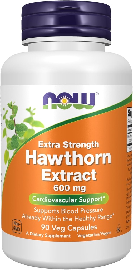 AHORA Suplementos Alimentarios, Extracto de Hawthorn 600 mg, Fuerza Extra, Soporte Cardiovascular*, 90 cápsulas de Veg