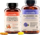 NatureWise Curcumin Turmeric 2250mg &amp; Flaxseed Oil 1200mg Omega 3 6 9 Softgels for Joint, Heart & Immune Support [1 & 2 Month Supply]