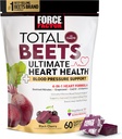 FORCE FACTOR Total Beets Ultimate Heart Health Chews for Blood Pressure Support, with Beetroot Powder, CoQ10, B Vitamins & Grapeseed Extract for Blood Flow & Energy, Black Cherry, 60 Soft Chews