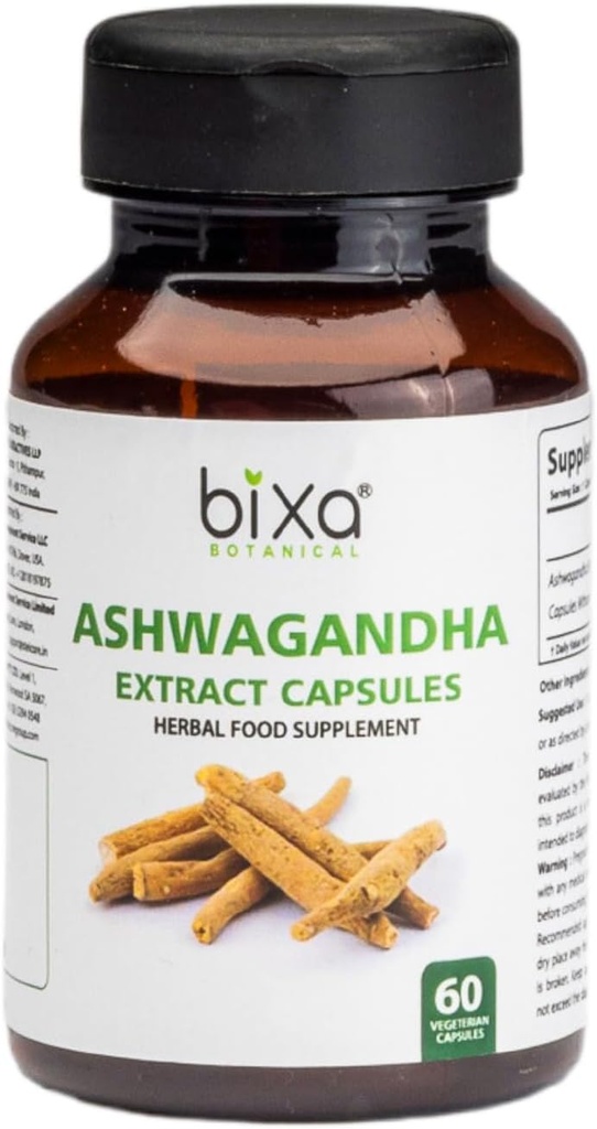 bixa BOTANICAL Ashwagandha Extract (Conania Somnifera Root) Silencio Indian Ginseng- Best Re-Energizer & Immunity Booster ← Herbal Supplement. (60 Cuenta (Pack of 1))