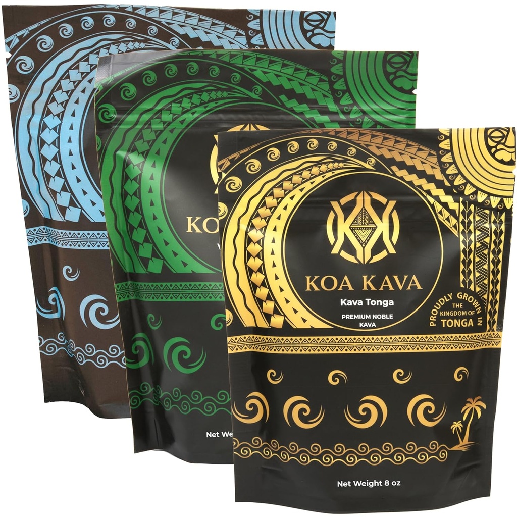 8 oz Koa Kava Bundle with Premium Tongan, Fijian Waka y Vanuatu Waka Kava Root Powder