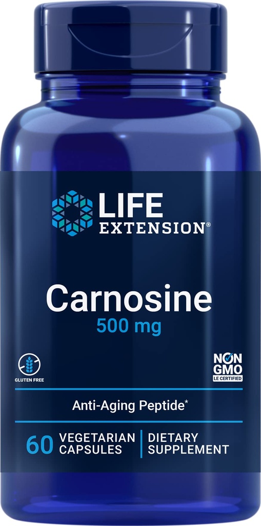Carnosina de extensión de vida, envejecimiento saludable, recuperación del ejercicio, libre de gluten, no GMO, vegetariano, 60 cápsulas