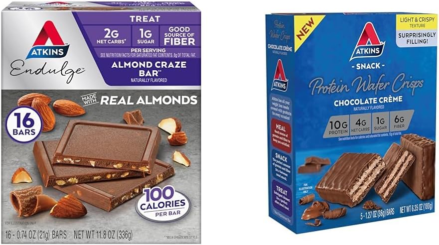 Atkins Endulge Almond Craze Bar 16 Conde " Chocolate Crème Protein Wafer Crisps 5 Conde Bundle