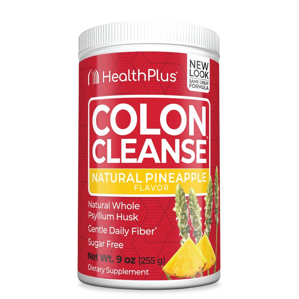 Health Plus Colon Cleanse Digestive Support ← No Artificial Flavors ← Daily Fiber for Toxin Elimination to Reduce Bloating ← Psyllium Husk ANTE Pineapple Flavor ← 9 Ounces, 36 Servings