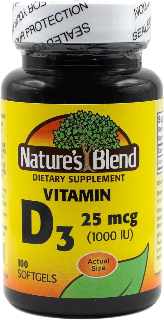 Vitamina Blend de la naturaleza D3 25 MCG (1000 UI) Fácil de cambiar, 100 SOFTGELS