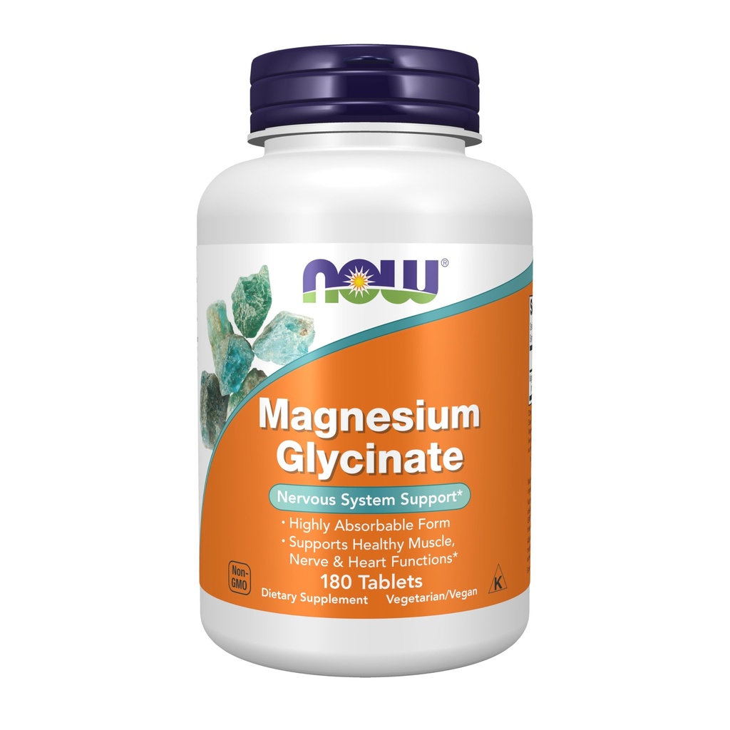 AHORA Alimentos Suplementos, Magnesio Glycinate 100 mg, Forma altamente absorbible, 180 Tabletas