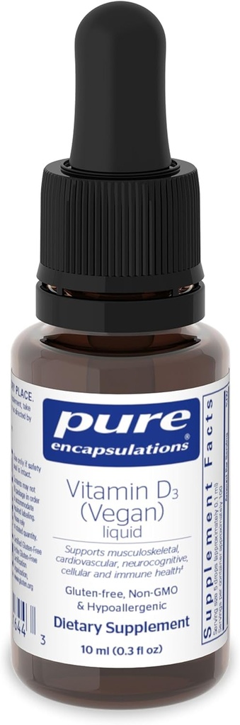 Encapsulaciones puras Vitamina D3 (Vegan) Liquid ← Soporte Hipoalergénico para Bone, Breast, Cardiovascular, Colon e Immune Health* ← 0.3 fl. oz.