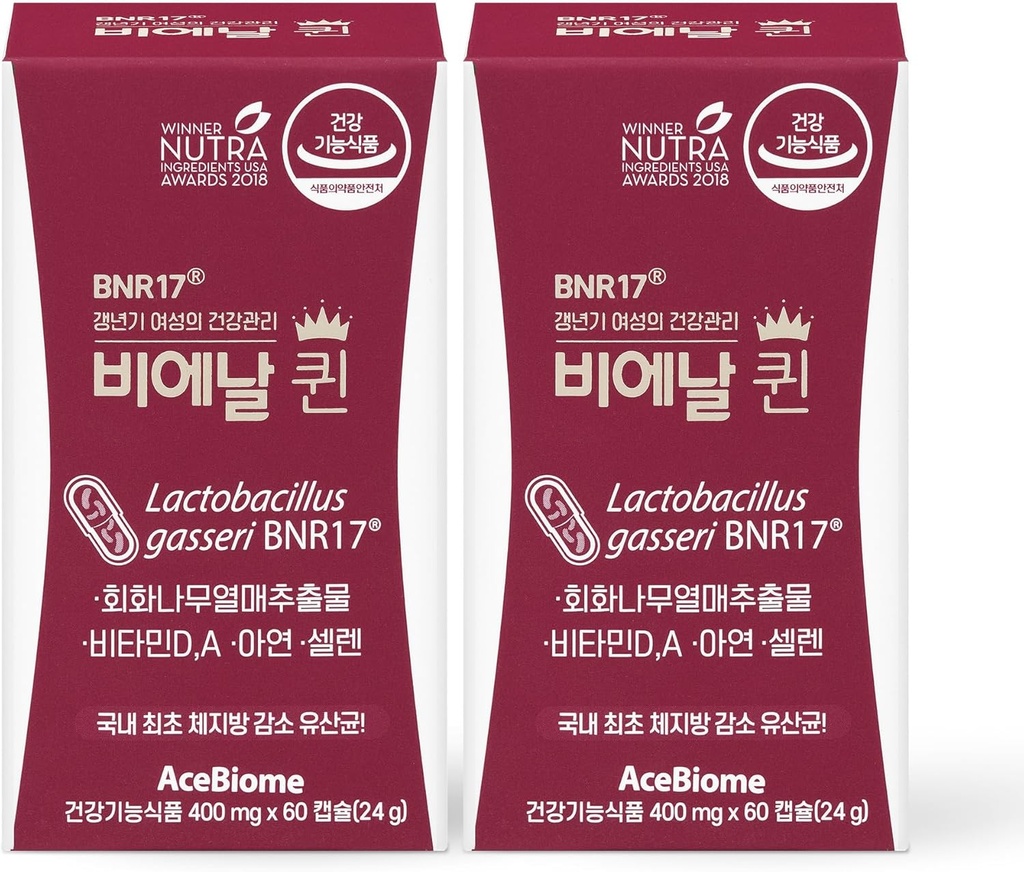 Bnr Queen, Menopausal Support Probiotic for Women, 10 Billion CFU Garantizado, Lactobacillus gasseri BNR17, 60Capsules x 2packs