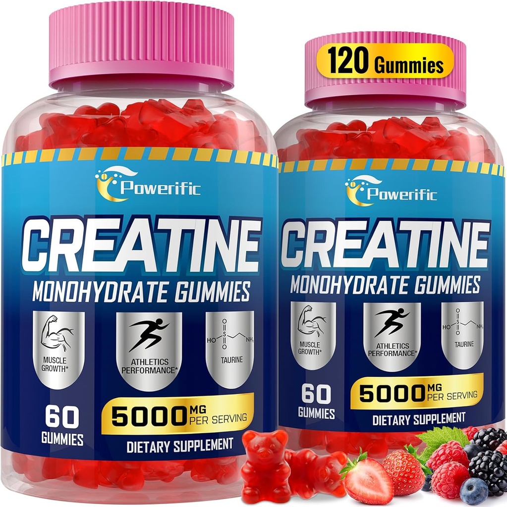 Gummies de monohidrato de crema para hombres y mujeres Pre Workout Gummies with Taurine, Vitamina B6 &amp; B12 Creatine Monohydrate Chewable for Increase Strength, Energy, Endurance, Muscle, Organic (2 Packs)