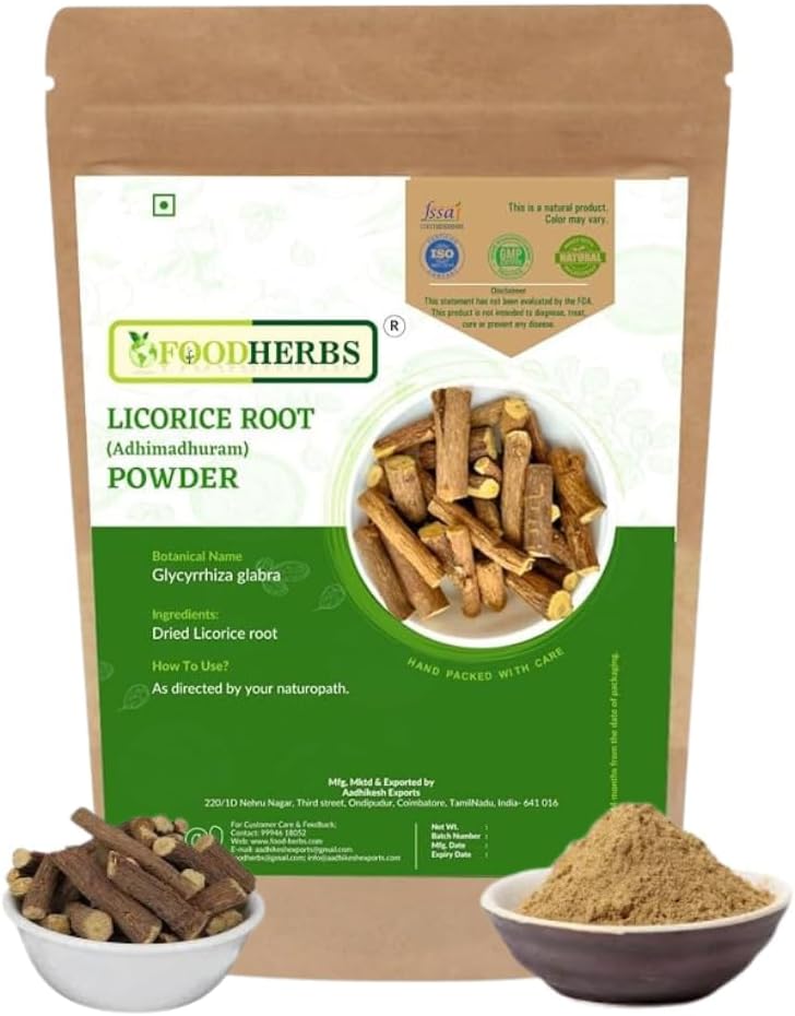 Adhimadhura.m Powder Silencio Mulethi ← Pure Licorice Root tención 200g Silencio Ayudas en Tos, Cold & Sore Throat ← Ayudas en Lightens Skin Tone  Ayuda con Infecciones de Escalap