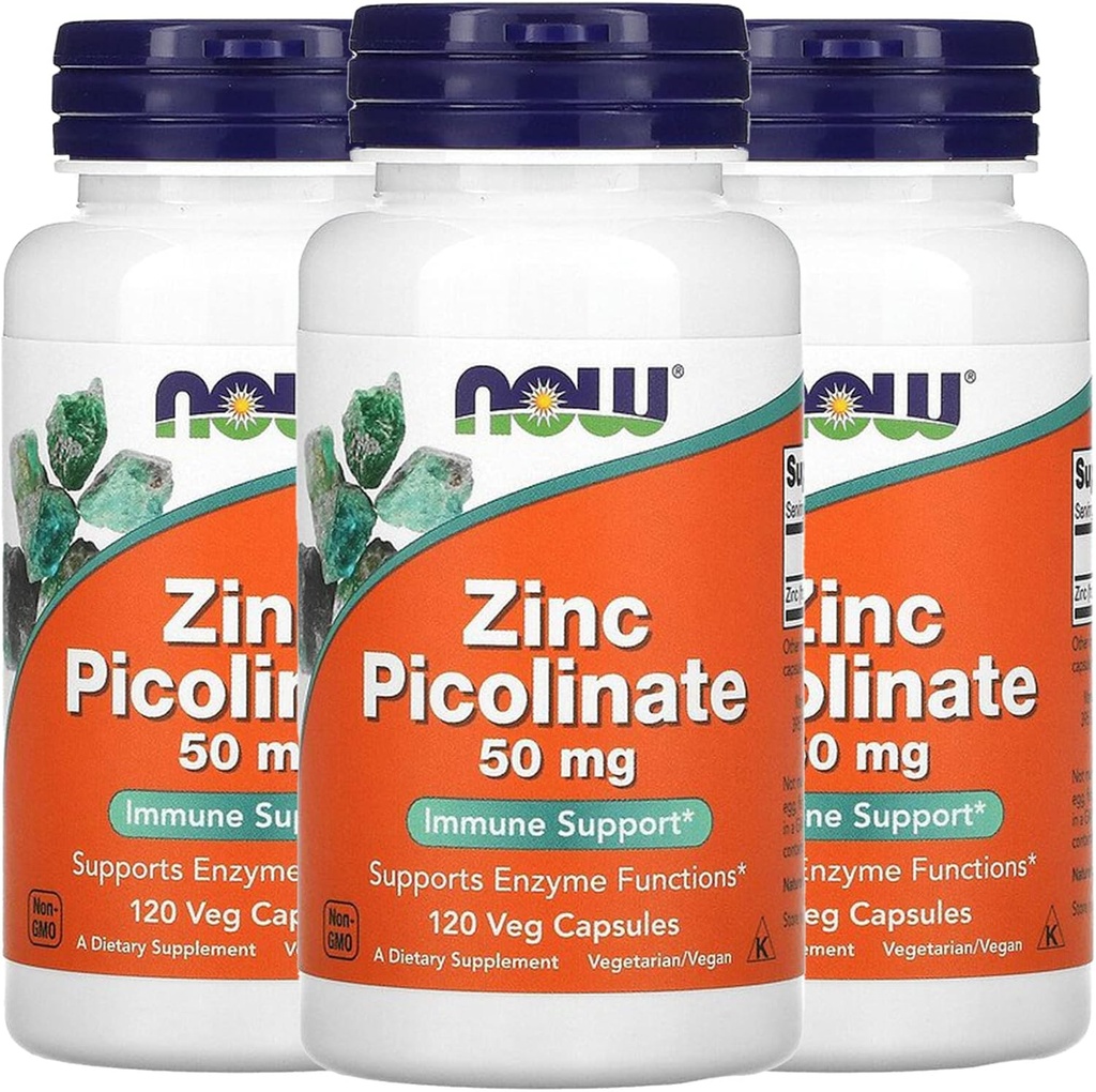 Now Foods Now Foods Zinc Picolinate, 50 mg, 120 Veg Capsules, 3 Pack