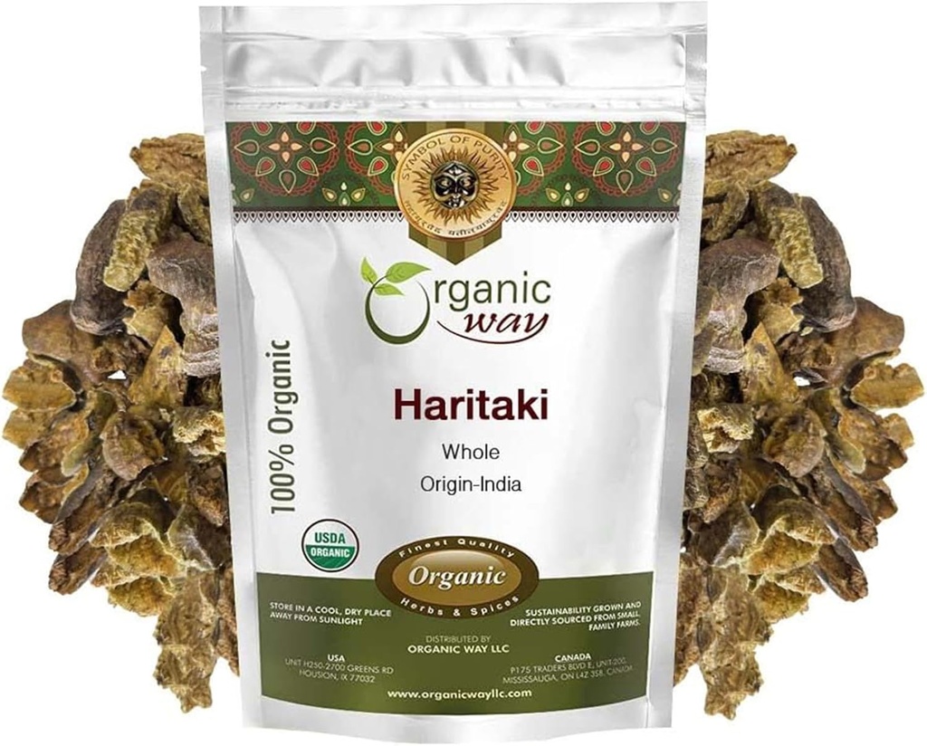 Orgánica Haritaki Whole (Chebulic Myrobalan) Silencio Terminalia Chebula (Yellow Myrobalan) Silencio Kosher &amp; USDA Certified ← Vegan, Non-GMO &amp; Gluten Free ← 100% Raw from India (4 oz - 1/4 lbs)
