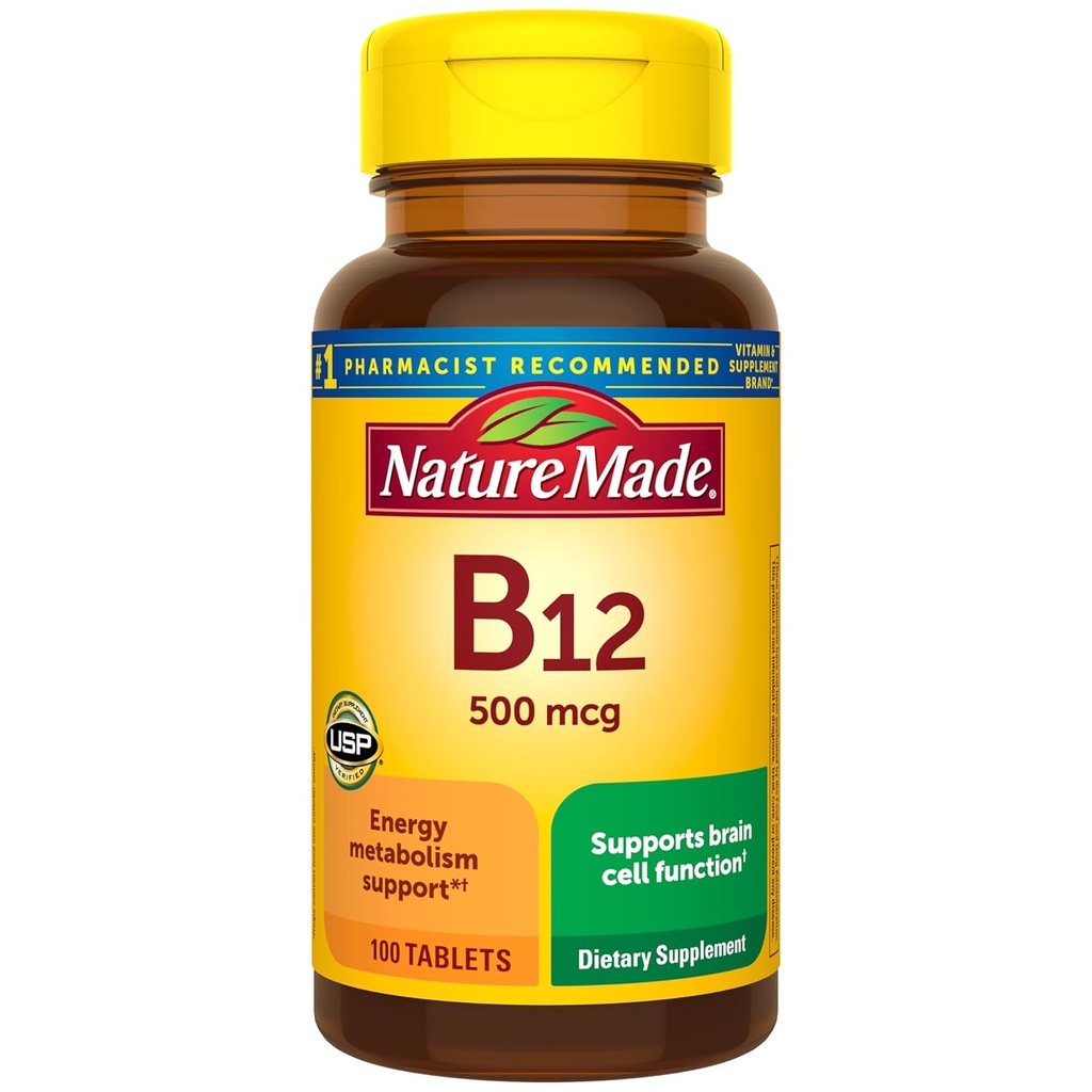 Nature Made Vitamina B12 500 mcg. Tablas 100 Ct