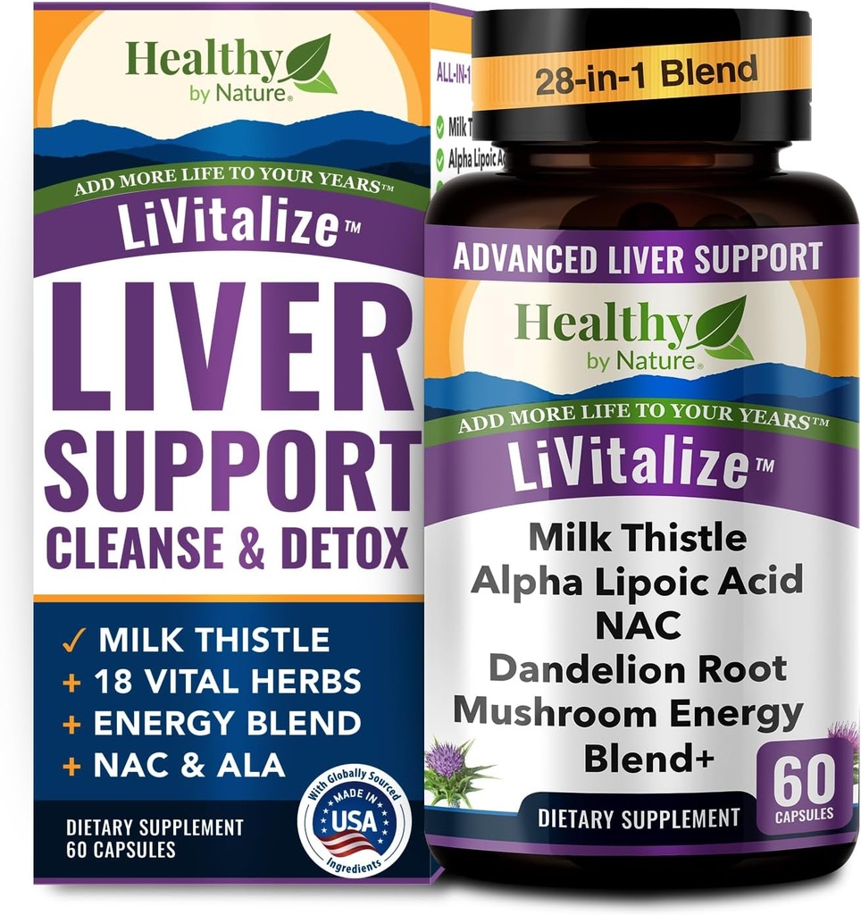 Liver Cleanse Detox & Repair – 28-in-1 Liver Support - Milk Thistle Dandelion NAC Alpha Lipoic Acid Artichoke & Reishi Chaga Turkey Tail Mushroom – Active Liver Health Supplement, 1540mg (60 Capsules)