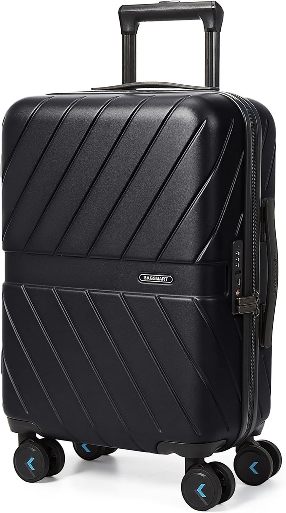 BAGSMART Carry On Luggage 22x14x9 Airline Aprobado con TSA Lock, 1O% Polycarbonate Hardside Luggage with Spinner Wheels, Durable Hard Shell Carry On Suitcase 20 inch Black