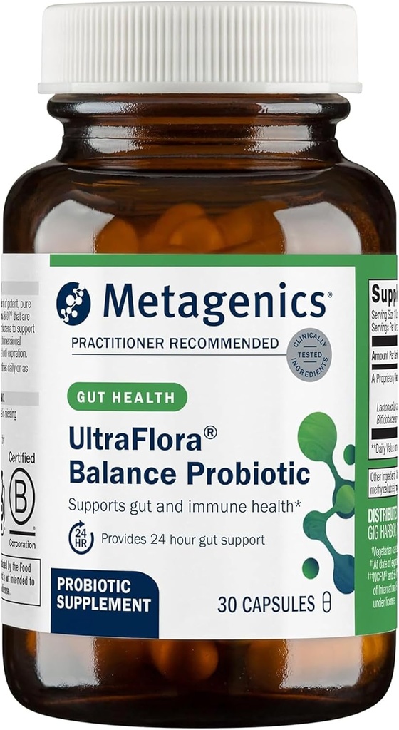 Metagenics UltraFlora Balance Probiotic - Shelf-Stable Daily Gut Health Supplement for Digestive & Immune Support* - Non-GMO &amp; Gluten-Free - 30 cápsulas