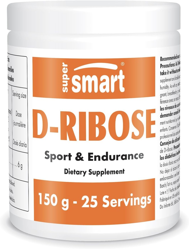 Supersmart - D-Ribose Powder (Natural Sugar) 6gm por día - ATP Synthesis " Production - Universal Fuel for Energy ← Non-GMO " Gluten Free - 150 g
