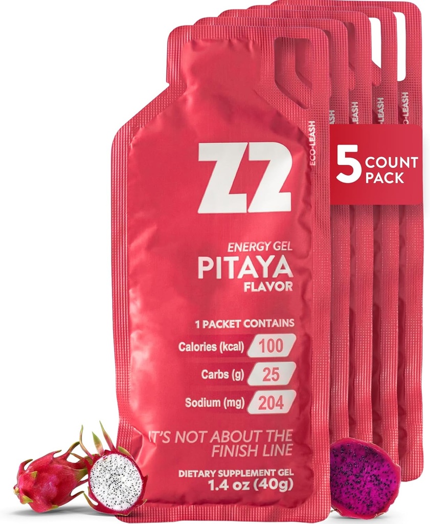 Z2 Dragon Fruit Energy Gel Performance - 25g Carb, 204mg Sodium, electrolitos, Pre &amp; During Workout, Boosts Endurance for Running, Cycling, Biking, and Sports - 5-Count Pack