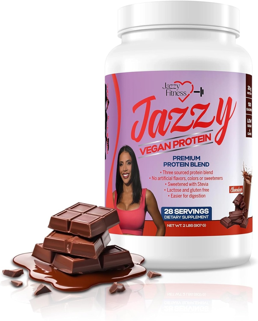 Jazzy Vegan Protein Powder for Women (907 gm) Chocolate Protein Powder, Lactose &amp; Gluten Free Protein Blend, Plant Based, Nutrition for Energy Boost (28 Servings) Endulzado con stevia