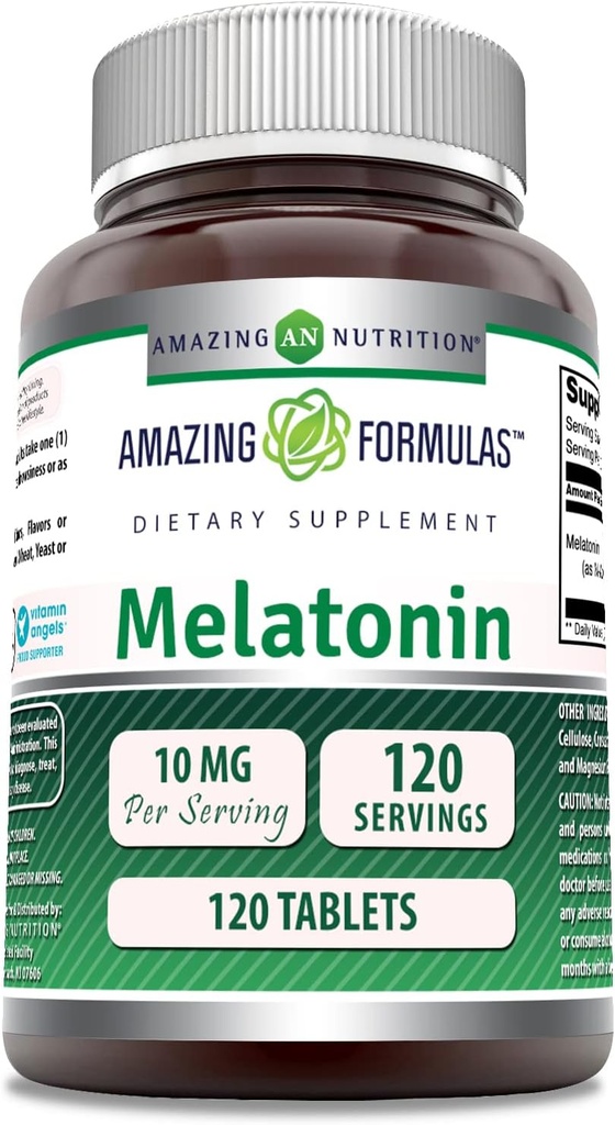 Amazing Formulas Melatonin 10 Mg Supplement | Tablets | Non-GMO | Gluten-Free | Made in USA (1 Pack | 120 Count)