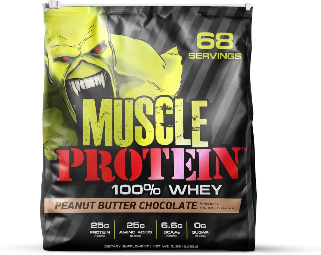 COLOSSAL LABS Muscle Protein Whey Powder [5 lbs/Pack of 1] – Filtro frío, 25g Proteína pura, 6.6g BCAAs (Packaging May Vary) (5 libras (Pack of 1), Peanut Butter Chocolate)