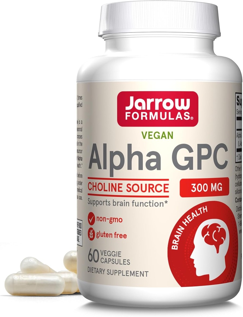 Jarrow Formulas® Alpha GPC, 300 mg, Suplemento dietético, Suplementos de salud cerebral para adultos, 60 cápsulas vegetarianas, 30 días de suministro