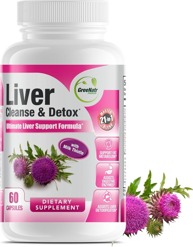 GreeNatr Liver Cleanse Detox " Repair Formula - Milk Thistle, Berberine, Ginger, Beet Root, Dandelion Root, Artichoke Extract, and Chanca Piedra for Optimal Liver Health Support (1 Bottle)
