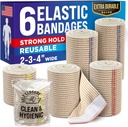 Wrap de Banda Elástica de alto rendimiento - 6 Pack (2x2in, 2x3in, 2x4in) - Auto-Cerrar Fuerte Compresión Bandage Wrap for Feet, Ankles, Wrists, and Knees