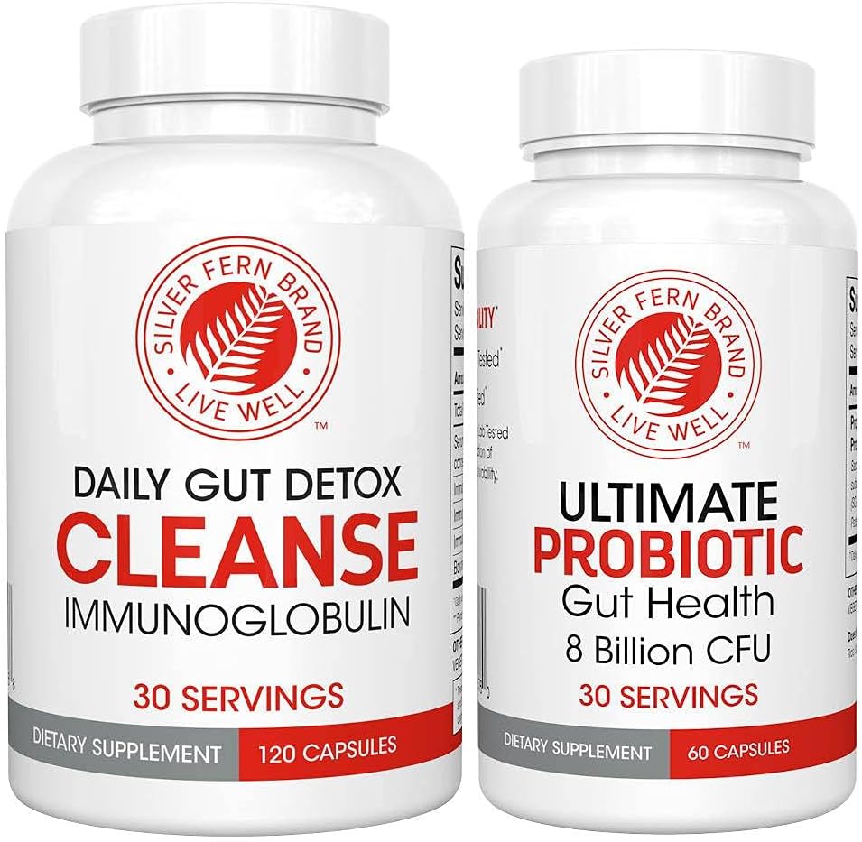 Silver Fern Gut Rehab Kit - 30 Day Supply - Cleanse Daily (1 Botella = 120 cápsulas) & Ultimate Probiotic (1 Botella = 60 cápsulas) - Inmunoglobulinas " Spore Forming Probiotics