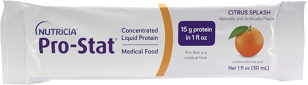 Nutricia Pro-Stat Sugar Free Citrus Splash - 1 oz Packets, Pack de 96 - High-Protein, List-to-Drink Medical Food for Wound Care, Muscle Loss y Malnutrition Management