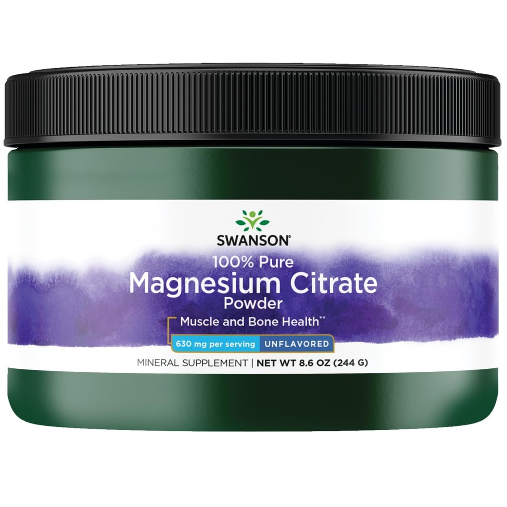 Swanson 100% Pure Magnesium Citrate Powder - Unflavored 630 mg 8.6 oz Pwdr