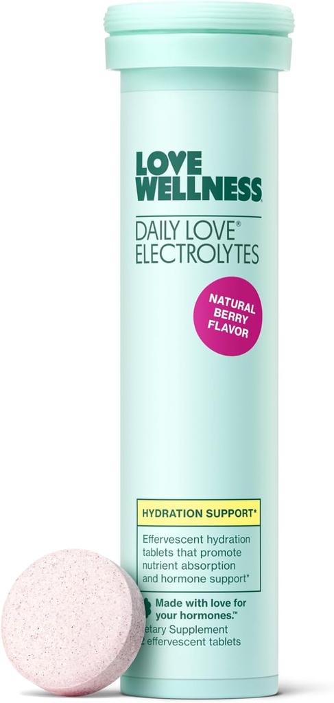 Love Wellness Daily Love Electrolytes ← Hydration Tablets for Women ← Apoyo Nutrient Absorption ← Healthy Hormone Balance  Healthy Cortisol Level ← Health Mood  12 Tablets, Berry Flavor