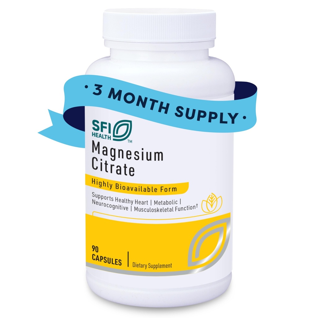 Klaire Labs SFI Health Citrate Suplemento - Highly Bioavailable Magnesium Mineral Supplements for Healthy Energy, Muscles, Nerves, Bones & Cognition (90 Capsules)