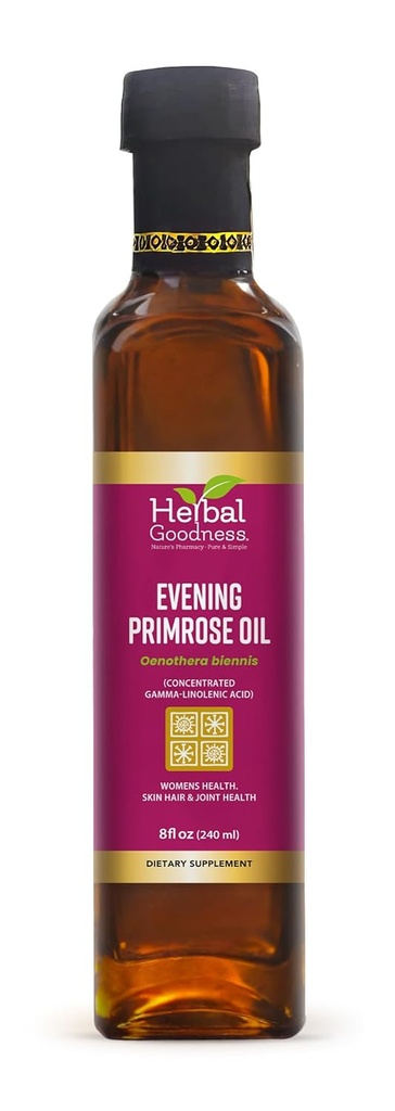 Herbal Goodness Evening Primrose Oil 8oz – Cold-Presed, High GLA for Hormone Balance, Skin, Hair, Joint, & Heart Health Support – Pure, Non-GMO, Premium Supplement Oil ← Herbal Goodness