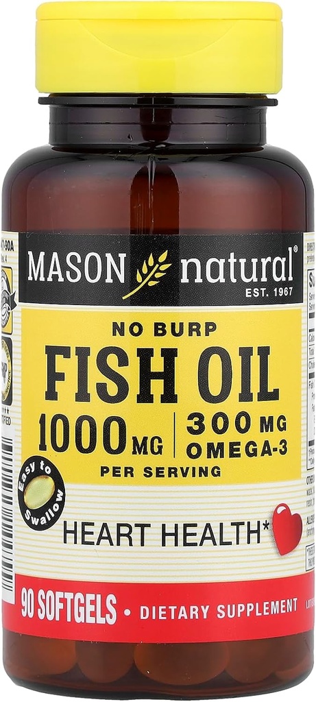Aceite de pescado 1000 Mg No Burp Softgel, por masón Vitaminas - 90 Ea