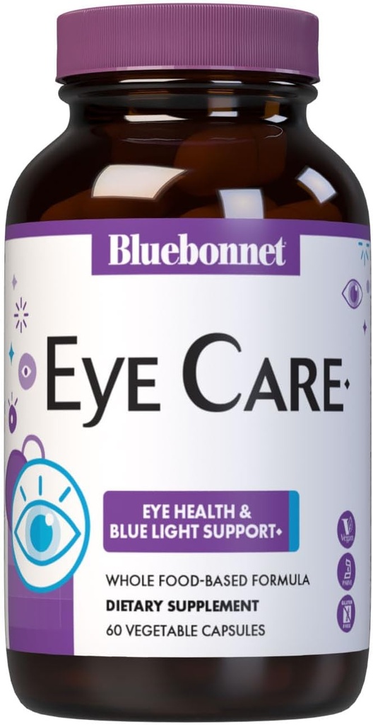 Bluebonnet Nutrition Eye Care Macular &amp; Blue, Eye Health & Blue Light Support*, Vegan, Kosher-Certified, Gluten-Free, Dairy-Free, 60 cápsulas vegetales, 30 piezas
