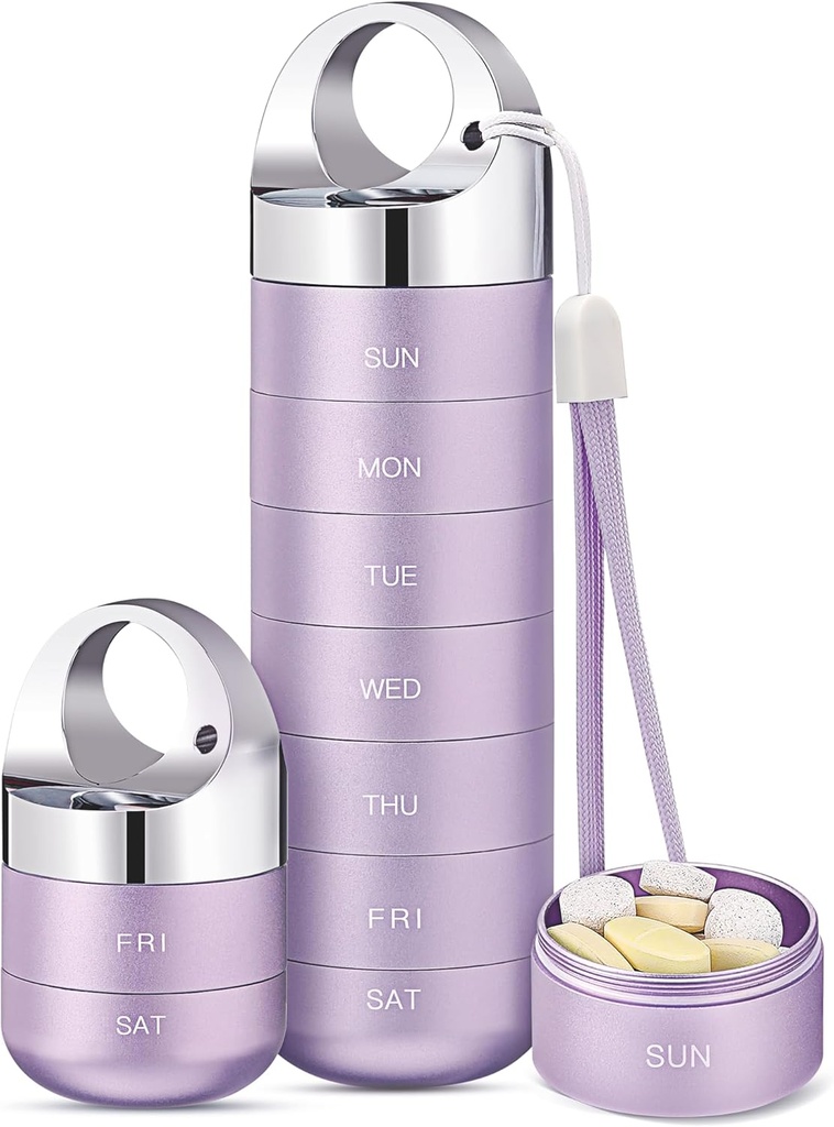 Zannaki Metal Travel Pill Organizer, Portable Waterproof Caja semanal de píldoras, Gran Contenedor de caja de aleación de aluminio, BPA Gratis 7 días Medicina diaria Organizador Holder para vitamina, aceite de pescado, suplemento