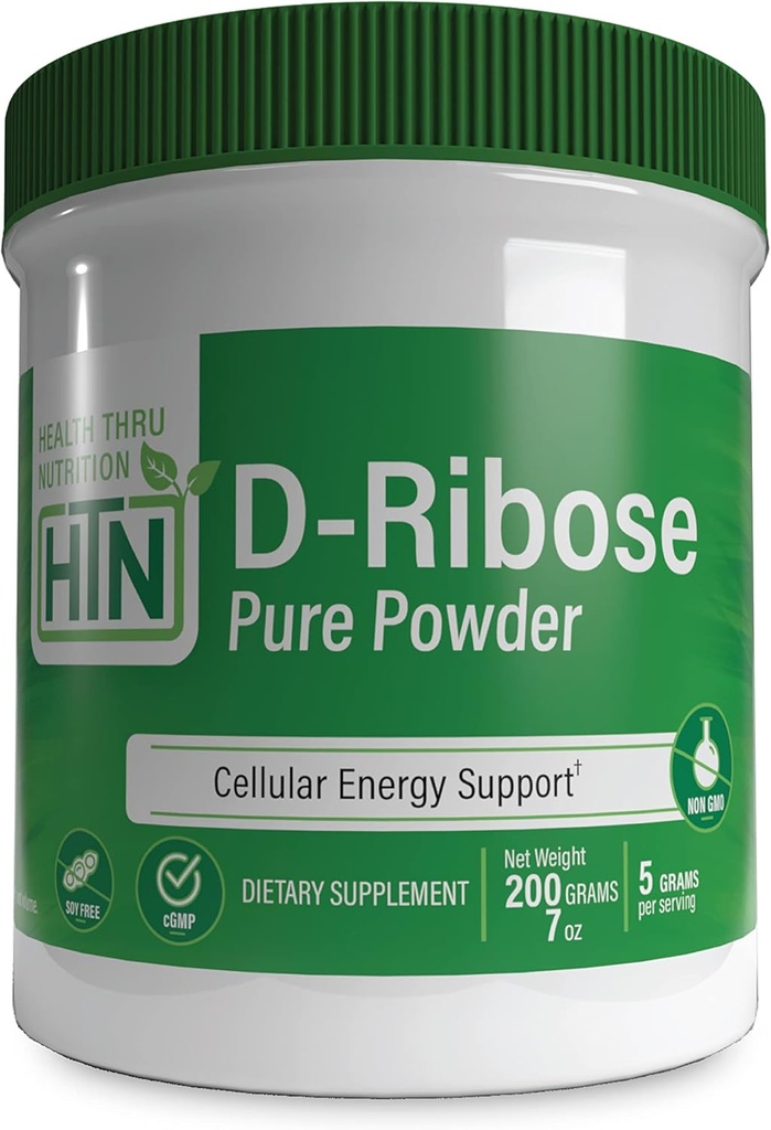 Health Thru Nutrition D-Ribose Pure Powder 200 Grams ← 5 Grams Por Serving ← Cellular Energy Support ← Non-GMO Ribose Dietary Supplement (200g 7 oz)