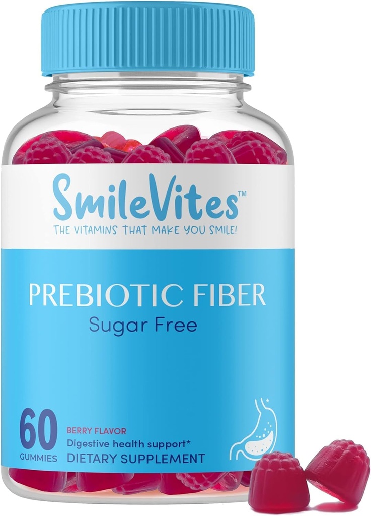 Prebiotic Fiber Gummies for Digestive Health ← Apoya Gut Bacterias " Digestive Regularity TEN Vegan, Keto, Kosher ANTE Gluten-Free, Non-GMO, Plant-Based TEN Natural Berry Flavor