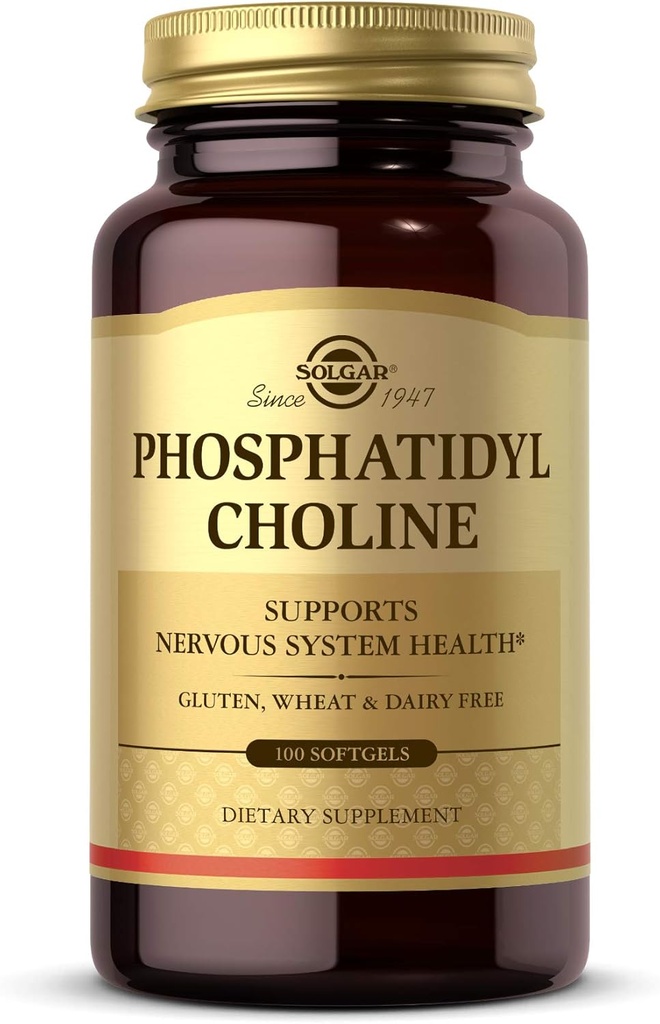 Solgar Phosphatidylcholine, 100 Softgels - Promover la función cognitiva saludable - Derivado de Lecithin - Contiene la línea para neurotransmisor Acetylcholine - Gluten Free, Dairy Free - 50 Servings