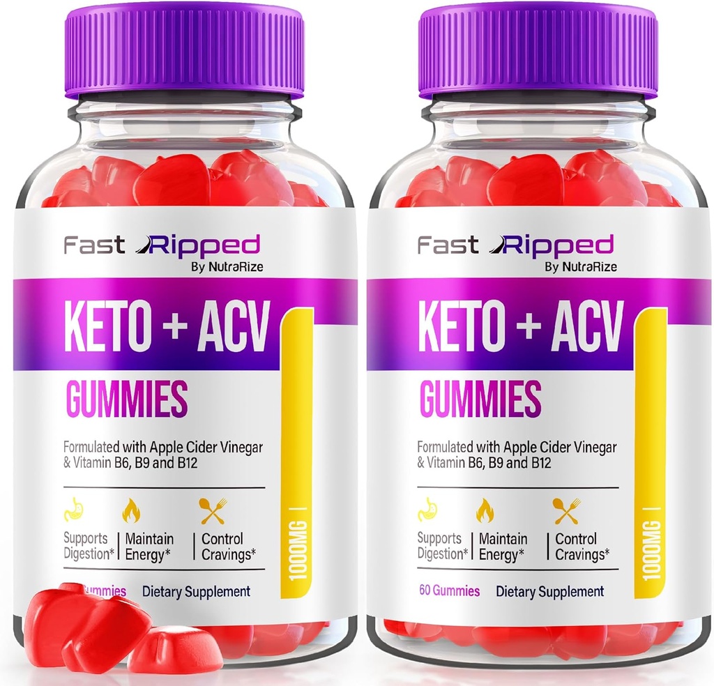 NutraRize (Pack of 2 Fast Ripped Keto+ACV Gummies, Fórmula Avanzada, Apple Cider Vinegar 1000MG Vitaminas Suplemento, Maximum Strength Gummy Reseñas (120 Gummies)