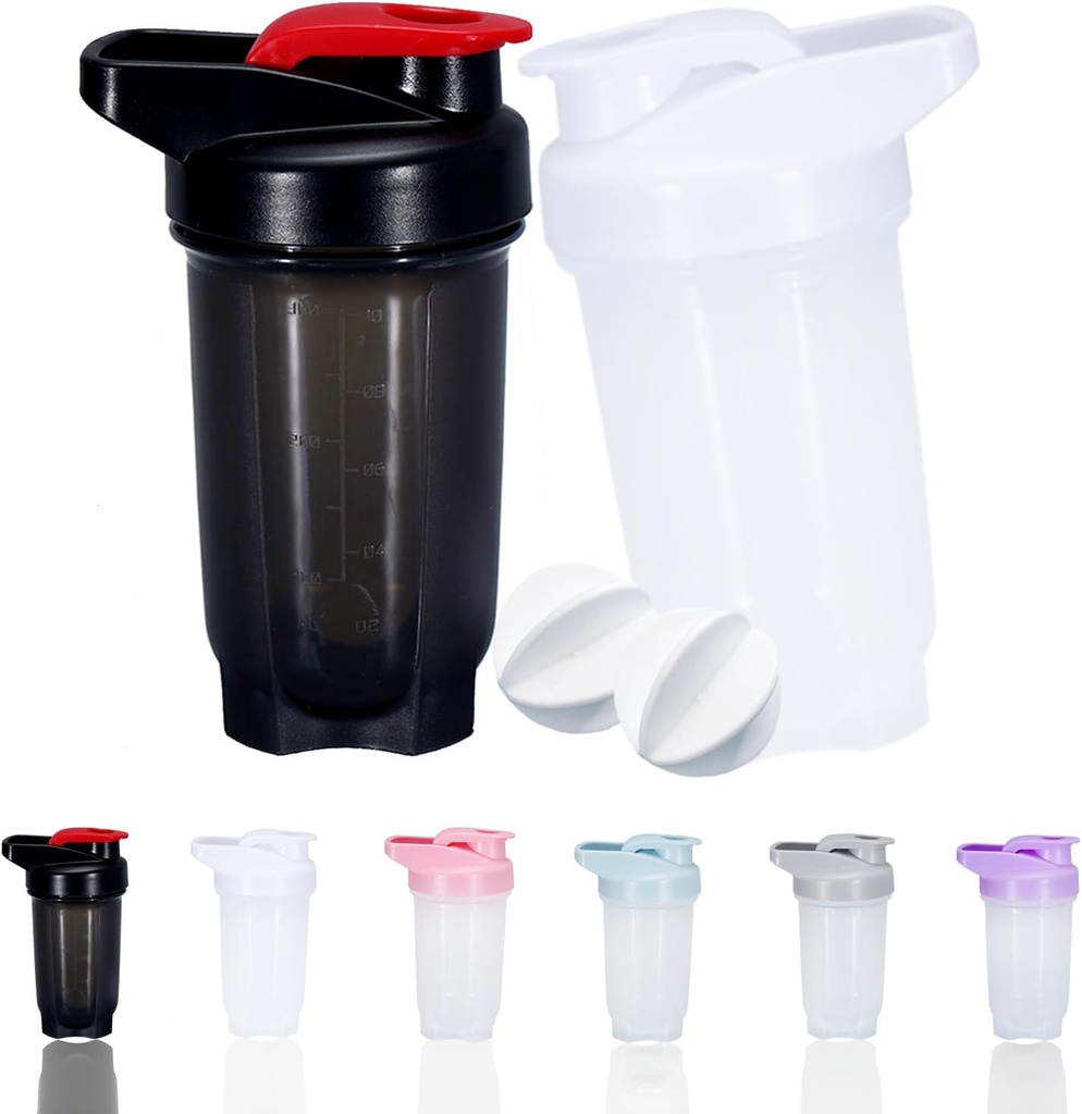 Shaker Bottle Protein Shakes Cup y 10 onzas/300ML Shaker-Bottle con Whisk Balls, Protein Shakers Bottles Set, plástico no BPA (Black+White(2PCS))