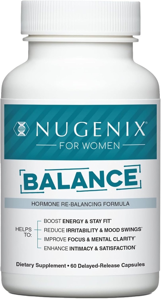 Nugenix for Women Balance - Equilibrio hormonal para las mujeres, Energía Aumenta, Mejorar el enfoque " Claridad mental, Restaurar el equilibrio hormonal, menopausia, Ashwagandha KSM-66, Turmérica, Vitamina D, DIM, 60 Conde
