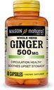 MASON NATURAL Whole Herb Ginger 500 mg, 2 Month Supply, Natural Herbal Suplemento, 60 cápsulas