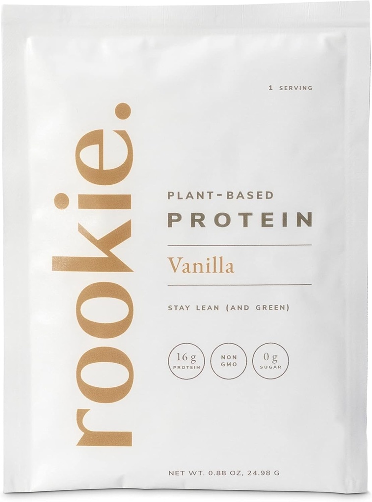 Proteína probiótica basada en plantas de Rookie Wellness - Polvo proteína orgánica con perfil completo de aminoácidos, prebióticos y probióticos de Gut-Healthy, " Más de 25 vitaminas " minerales (10 sachets, vainilla)