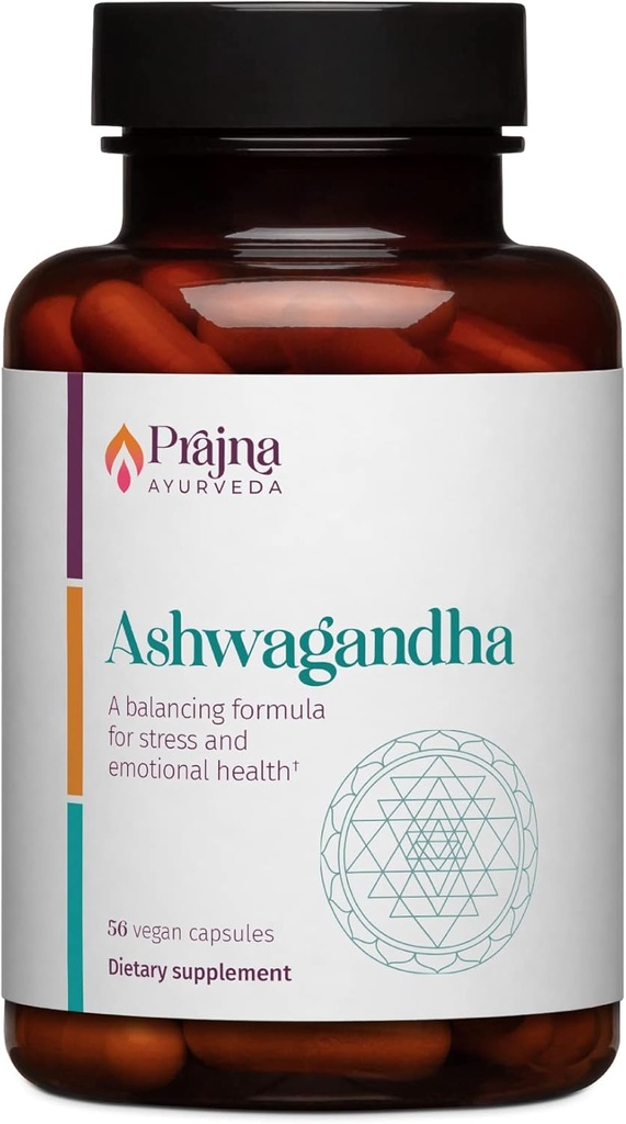 Prajna Ayurveda Ashwagandha del Dr. Chaudhary es una fórmula de equilibrio que ayuda a calmar la mente y el cuerpo, amortiguación de estrés de control, modula Cortisol, equilibrio de la hormona de apoyo, Vegan, libre de gluten, orgánico