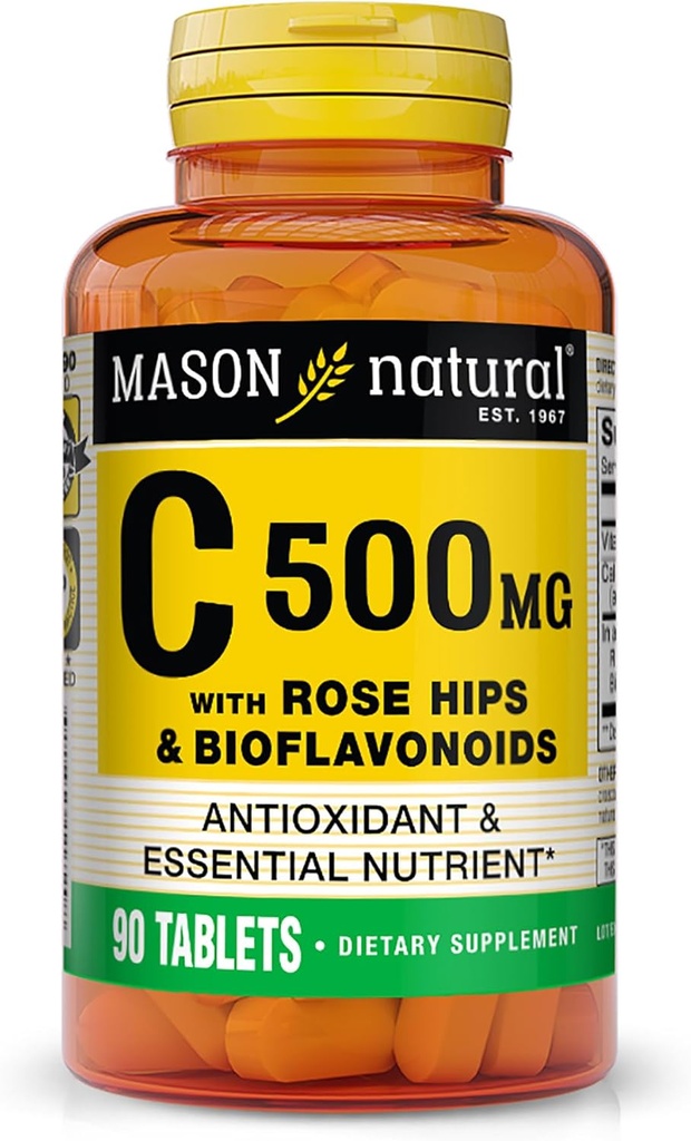 MASON NATURAL Vitamin C 500 mg, with Rose HIPS & Bioflavonoids, Immune Support & Antioxidant Formula, 90 Tablets