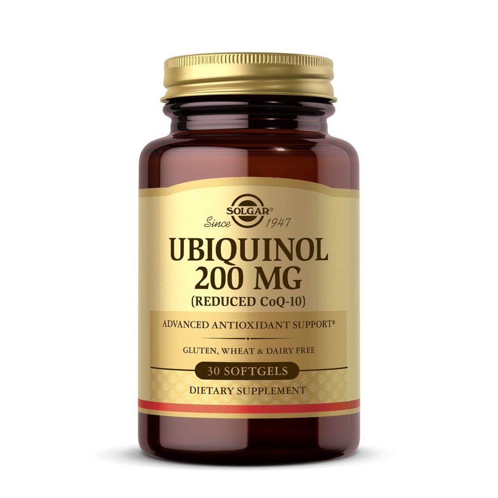 Solgar Ubiquinol 200 mg (Reduced CoQ-10), 30 Softgels - Promueve la función cardíaca y cerebral - Apoya el envejecimiento saludable - Coenzyme Q10 - Suplemento Ubiquinone - Gluten Free, Dairy Free - 30 Servings , Unflavoured, standard