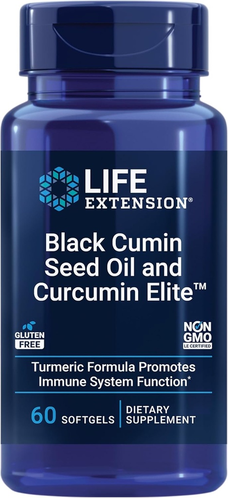 Extensión de vida Aceite de semilla de cumino negro y élite de cucumina, Cumin negro, Extracto Turmérico, Apoyo a la salud inmune, alta biodisponibilidad, Salud integral, Gluten Free, Non-GMO, 60 softgels
